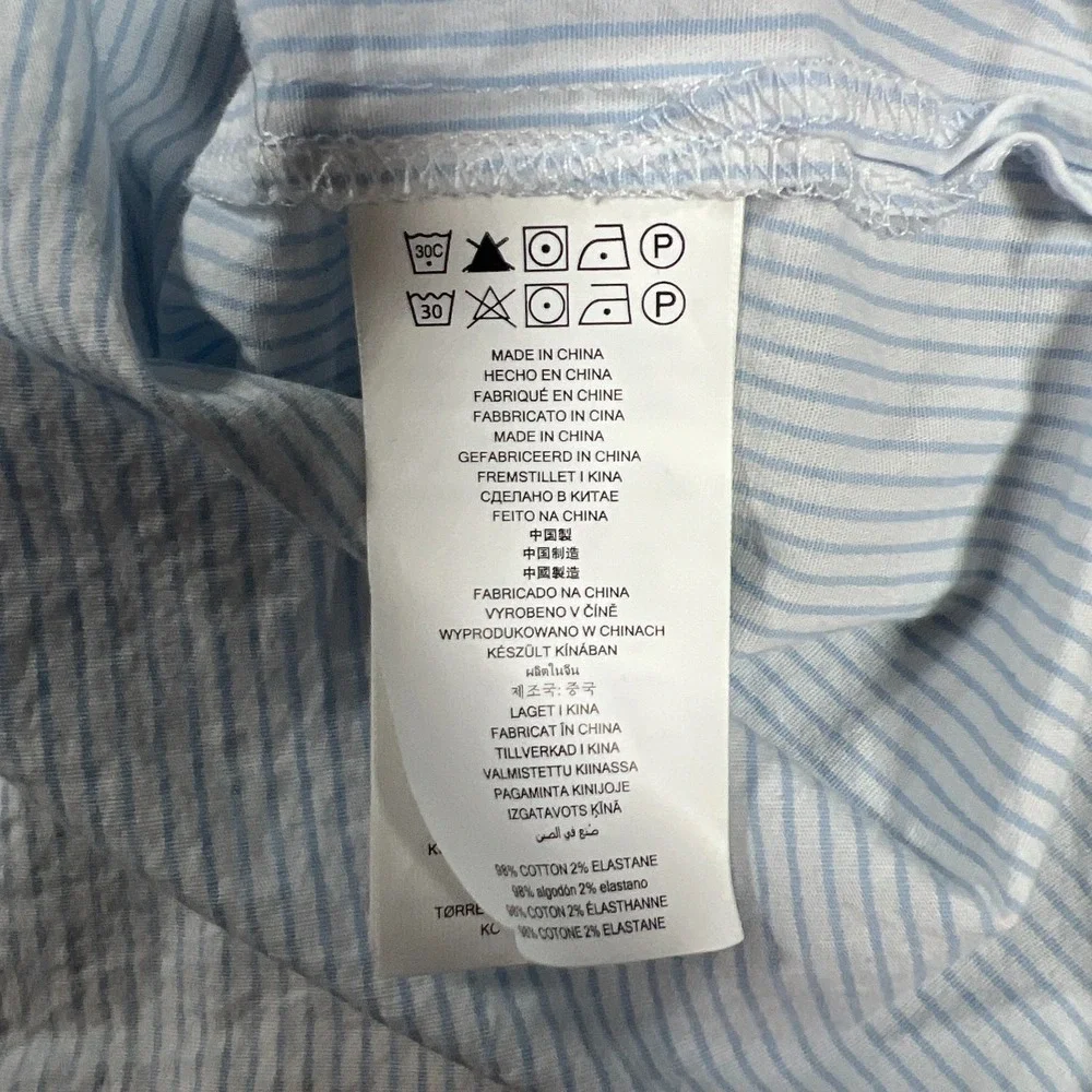 Michael Kors Button Up Shirt Womens L White Blue Striped Roll Tab Sleeve Casual